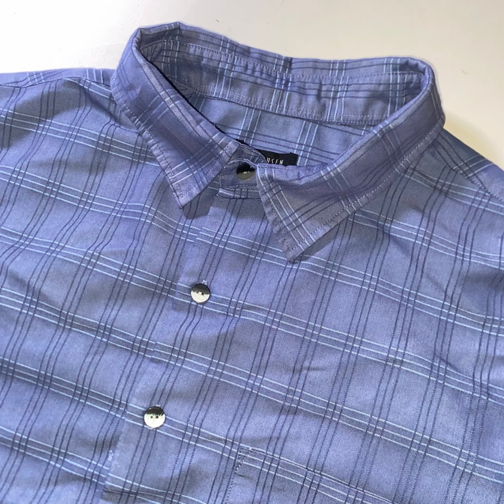 Van Heusen Mens 2XLT Blue Plaid Short Sleeve Button Down Shirt S226